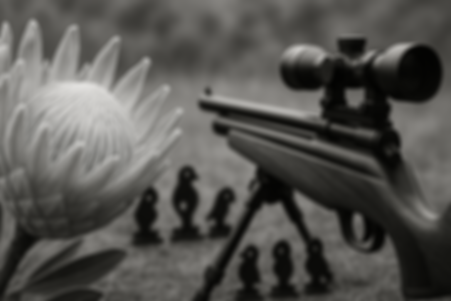 AI generated background image of a protea and air rifle.